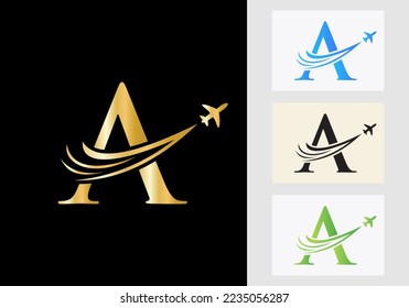 Letter A Travel Logo Concept With Flying Air Plane Symbol