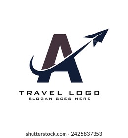 Letter A Travel Logo icon Design with plane graphic element for travel agency logo design