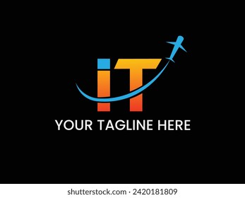 IT Letter Travels Logo Design. Creative Modern I T Letters Icon Vector And Black Background.