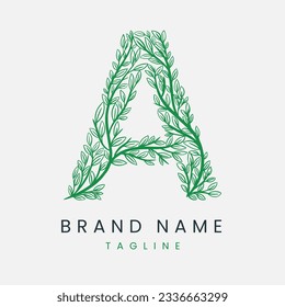 Letter A Tree Branch, Formed From Twigs Leaves Logo Design