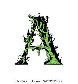 Letter A Tree Branch, Formed From Twigs Leaves
