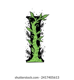 Letter I Tree Branch, Formed From Twigs Leaves
