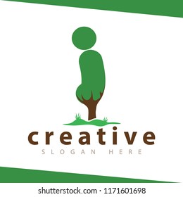 i Letter tree green logo vector template
