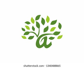 Letter A Tree Leaf Logo with Green Trees that grow rapidly for all your businesses.