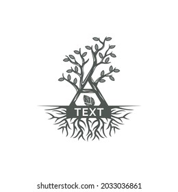 Letter a with tree roots and nuuts logo design
