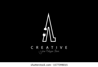 Letter A Trendy Design Logo Concept. Creative Icon Logo with Wire Plug and Socket Vector Illustration.