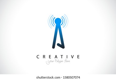 Letter A Trendy Design Logo Concept. Creative Icon Logo with signal Shape Vector Illustration.