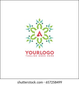 A letter trendy and elegant logo design. Vector floral shop or studio, wedding florist, custom. circle with flowers and leaves.