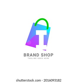 letter I trendy shopping bag vector logo design element