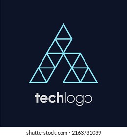 Letter A Triangle Polygon Tech Logo