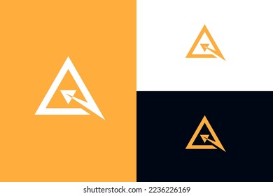 Letra A con forma triangular y concepto de logotipo de flecha abstracta
