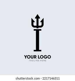Letter I Trident Logo Design Icon Vector Emblem Graphic Illustration