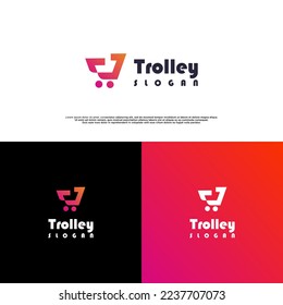 Letter trolley logo design concept bussines internet, Letter Shoping cart Logo design template