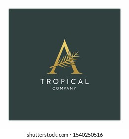 Letter A Tropical Leaf Logo design vector icon