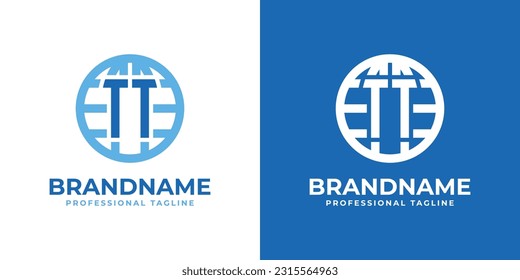 Logotipo de la carta TT Globe, adecuado para cualquier negocio con iniciales dobles de T o TT.