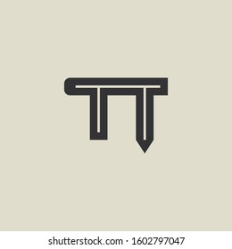 Letter TT pencil shape logo design. Link icon in flat style isolated on grey background. Graphic alphabet symbol for your corporate business identity, website, app, UI. Arts logo design inspiration.