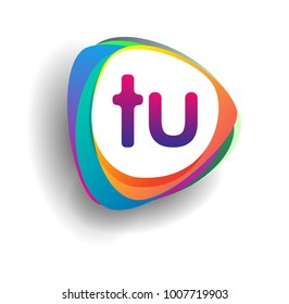 Letter TU logo with colorful splash background, letter combination logo design for creative industry, web, business and company.