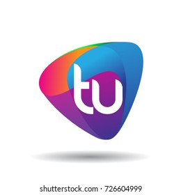 Letter TU logo with colorful splash background, letter combination logo design for creative industry, web, business and company.