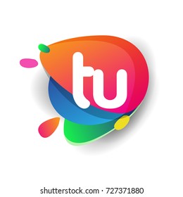 Letter TU logo with colorful splash background, letter combination logo design for creative industry, web, business and company.