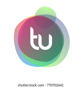 Letter TU logo with colorful splash background, letter combination logo design for creative industry, web, business and company.
