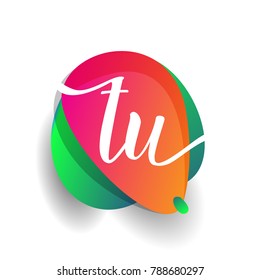 Letter TU logo with colorful splash background, letter combination logo design for creative industry, web, business and company.