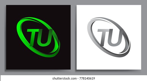 letter TU logotype design for company name colored Green swoosh and grey. vector set logo design for business and company identity.
