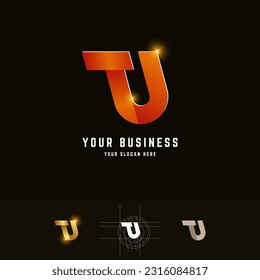 Letter TU or TJ monogram logo with grid method design