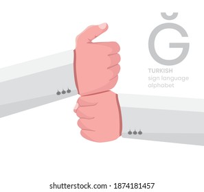 The letter 'Ğ. Turkish handicapped hand alphabet letter Ğ. Disabled hand. Hand tongue. Learning the alphabet, non-verbal communication, expression gestures vector.