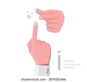 The letter 'İ. Turkish handicapped hand alphabet letter İ. Disabled hand. Hand tongue. Learning the alphabet, non-verbal communication, expression gestures vector.