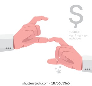 The letter 'Ş. Turkish handicapped hand alphabet letter Ş. Disabled hand. Hand tongue. Learning the alphabet, non-verbal communication, expression gestures vector.