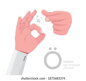 The letter 'Ö. Turkish handicapped hand alphabet letter Ö. Disabled hand. Hand tongue. Learning the alphabet, non-verbal communication, expression gestures vector.