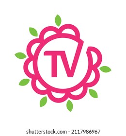 Letter TV Flower Line Logo Design