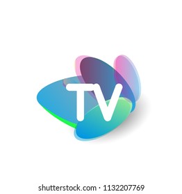 Letter TV logo with colorful splash background, letter combination logo design for creative industry, web, business and company.