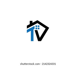 Letter TV Logo With Home And House Design Symbol Vector Template.	