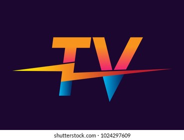 Letter TV logo with Lightning icon, letter combination Power Energy Logo design for Creative Power ideas, web, business and company.