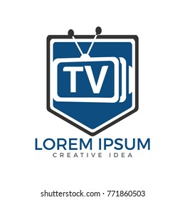 Letter TV shield logo design. TV media logo design concept template.