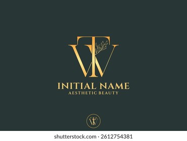  Letter TW Beauty Logo with Flourish Ornament Luxury