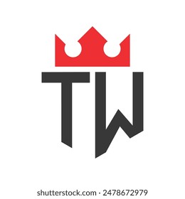 Letra TW Crown Logo. Corona en la letra TW Logo Design Plantilla