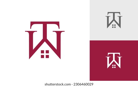 Letter TW initial monogram with house roof logo design