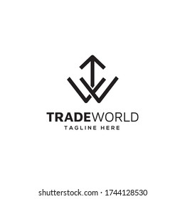 letter tw trade world with arrowhead for trading company business	
