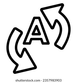 Buchstabe A mit zwei Pfeilen, Symbol der Übersetzungslinie, Sprachkonzept, Vektorzeichen auf weißem Hintergrund, Stilsymbol für mobiles Konzept und Webdesign. Vektorgrafik