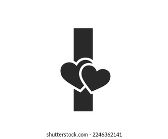 letter i with two hearts. typography element for valentine's day design. romantic and love symbol. isolated vector image in simple style