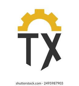 Letter TX Gear Logo Design for Service Center, Repair, Factory, Industrial, Digital and Mechanical Business