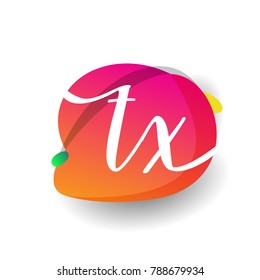 Letter TX logo with colorful splash background, letter combination logo design for creative industry, web, business and company.