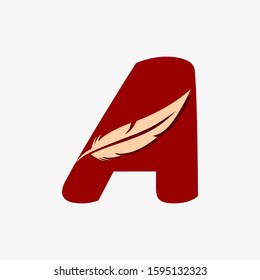 Letter A with typography with feather