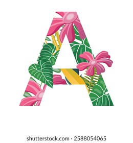 Letter A typography with leaf and flower ornaments, for logos, decorations and posters