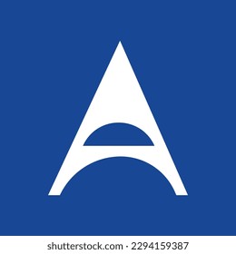 Letter A typography logo design template element. Use for logo, symbol, sign, identity of the company. White letter A text t-shirt vector design on blue background. 