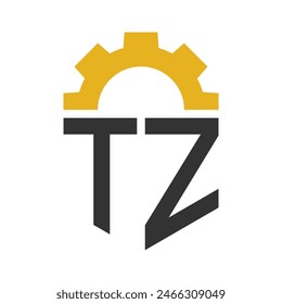 Letter TZ Gear Logo Design for Service Center, Repair, Factory, Industrial, Digital and Mechanical Business