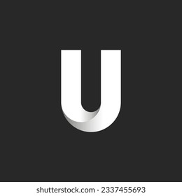 Letter U 3d ribbons logo, bold font typography design element, rounded geometric shape, material design mockup, black and white gradient logotype, creative idea identity mark.