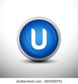 Letter U in 3D Shiny Blue Keys for web Icons, Education Icons and Alphabet Icons. Vector Illustration